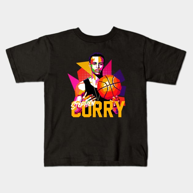 Steph Curry WPAP Kids T-Shirt by Pink Umbrella